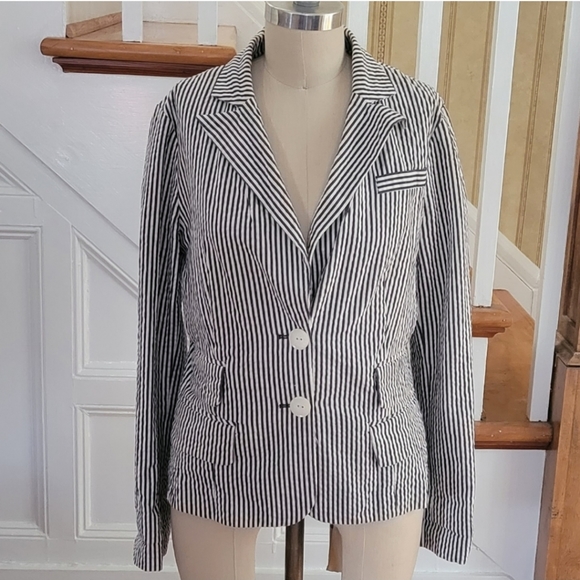 SANDRO Striped Seersucker Cotton Jacket Size Medium - Picture 2 of 6